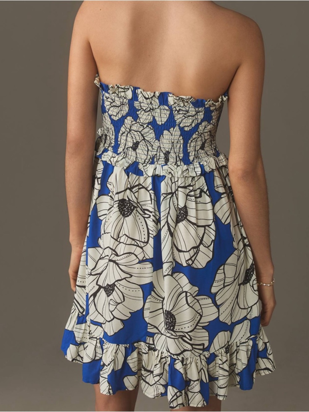 Farm Rio x‎ Anthropologie Strapless Smocked Ruffle Mini Dress Large - Picture 4 of 9